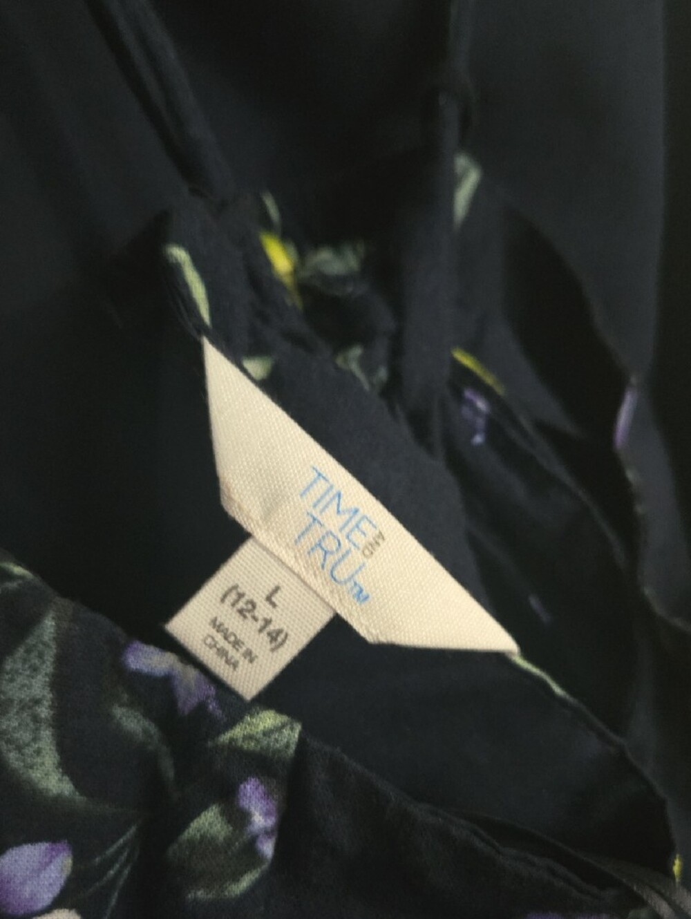 Time and Tru Navy Maxi Dress with Lemon and Purple Floral Print - Picture 3 of 4